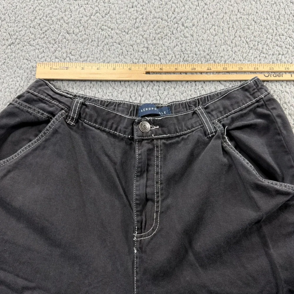 Aeropostale Womens Carpenter Pants Black Contrast Stitch Wide Leg Utility Large